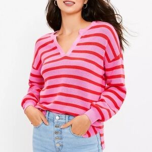 LOFT Women’s Split Neck Striped Sweater